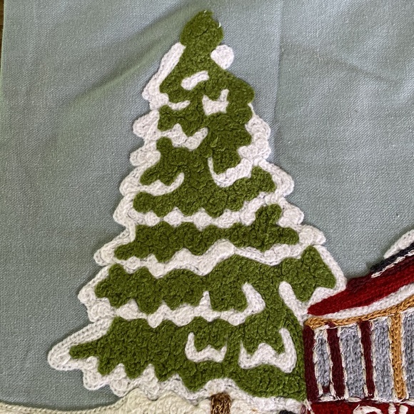 Pottery Barn Winter Wonderland Snow Streetcar Sleigh Crewel Lumbar Pillow Cover - Picture 5 of 16